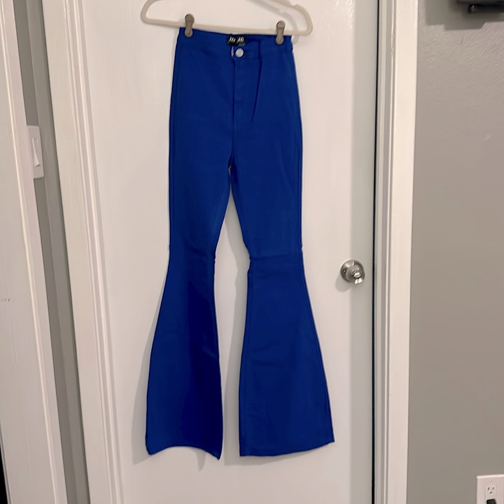 Super stretchy bell bottoms. Bright muted blue